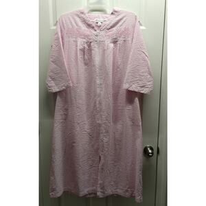 Miss Elaine NWOT Size Large Pink & White Zip Front Housecoast Granny Nightgown